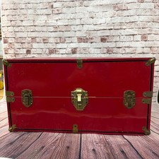 Vintage Red Metal Doll Wardrobe Trunk With Brass Hardware and Corner Protectors
