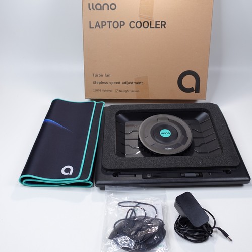 Llano V12 Laptop Cooling Pad Powerful Turbo Fan + Mat - No Light Version - Black - Picture 2 of 9