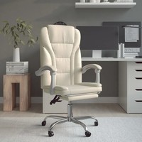BüRostuhl Mit Liegefunktion Kunstleder Creme Ergonomisch HöHenverstellbar