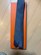Hermes Dark Blue Geometric Silk Necktie 145cm Used Designer