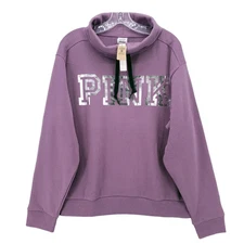 NWT Victoria's Secret Pink Pullover Sweatshirt High Cowl Neck Graphic Top XL