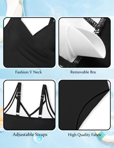 Girls Swimsuits Size 10-12 Twist V Neck Girls Tankini Swimsuit Ruched Tummy C... - Picture 4 of 7