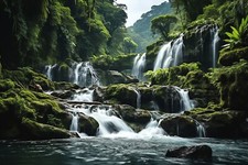 WATERFALL WOODLAND FOREST CANVAS PICTURE PRINT WALL ART