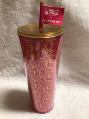 STARBUCKS WICKED PINK GLITTER COLD CUP 24 OZ. w/ GOLD G for GLINDA