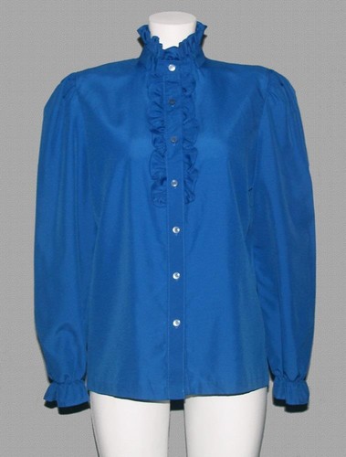 Vintage Lucky Winner blau Smoking Rüsche vorne & Kragen Sekretär Bluse Damen L?