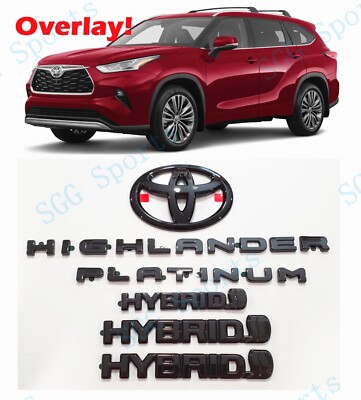 6pc Gloss Black HIGHLANDER Platinum Hybrid LOGO OVERLAY Emblem 2020+ Highlander