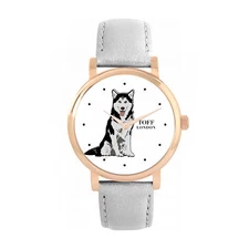 Toff London TLWS-29792 Ladies Black And White Husky Dog Watch
