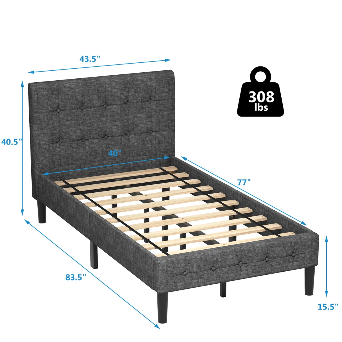 Twin bed frame 2024 with upholstered headboard