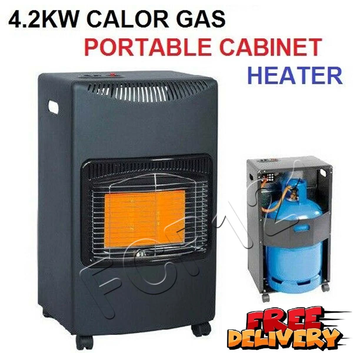 4.2kw Calor Gas Portable Cabinet Heater Fire Butane With Regulator u0026 Hose  Elpine 5038673310237 | eBay