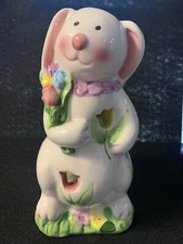 Ceramic Bunny Rabbit Tea Light Candle Holder Easter Decoration 6.5" Tall