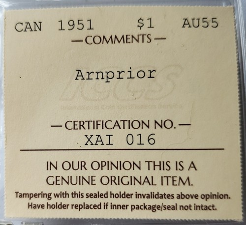1951 ARNPRIOR CANADA SILVER $1 DOLLAR - ICCS CERTIFIED AU55 - ONE DOLLAR - Picture 8 of 8