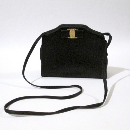 Vintage Salvatore Ferragamo Satin Clutch Purse Rhinestone Vara Bow Evening Bag