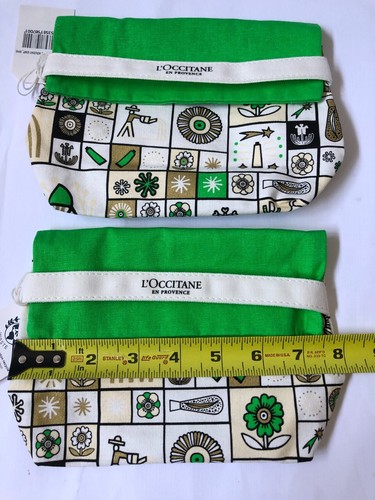 SET OF 2 L'OCCITANE EN PROVENCE CANVAS GREEN COLORFUL MAKEUP BAG NEW WITH TAGS - Picture 5 of 7