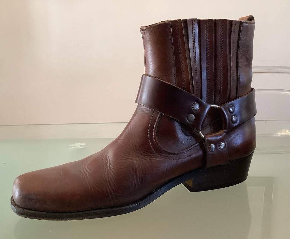 Mens COWBOY Boots WESTERN HARNESS Winter ANKLE Buckle Outdoor Shoes UK