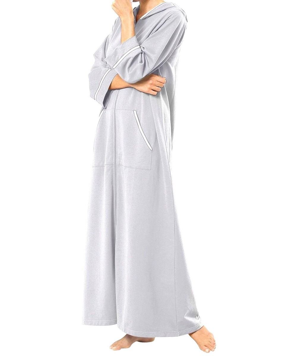 Dreams & Co. Plus Size Heather Grey 3/4 Sleeves Long Hooded Robe
