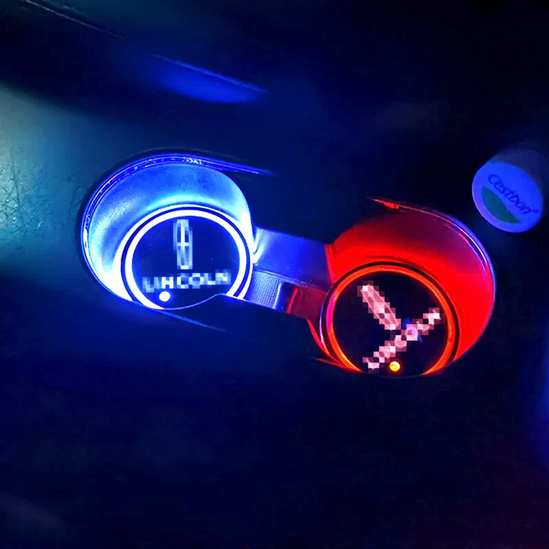 2x Car LED Cup Holder Coaster Interior USB 7Color Ambient Lights Kit for Lincoln Foto 4 de 4