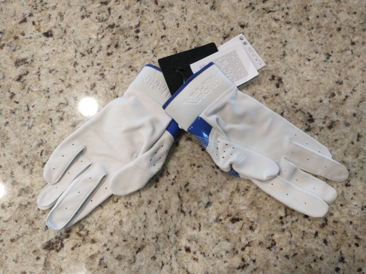 Nike Men's L Blue White Alpha Elite Baseball Batting Gloves