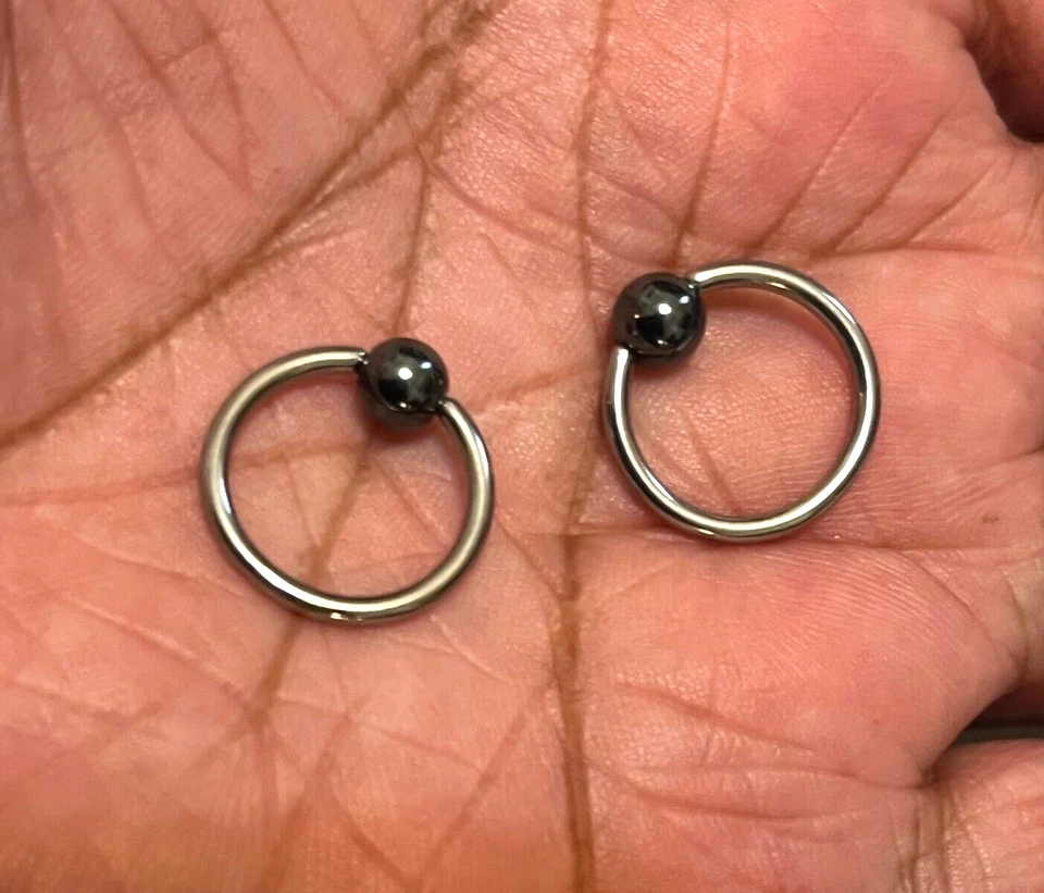 2 PCS  14g 12mm diameter 5mm HEMATITE Ball Surgical Steel Septum/Ear CBRs. - Image 2 of 3