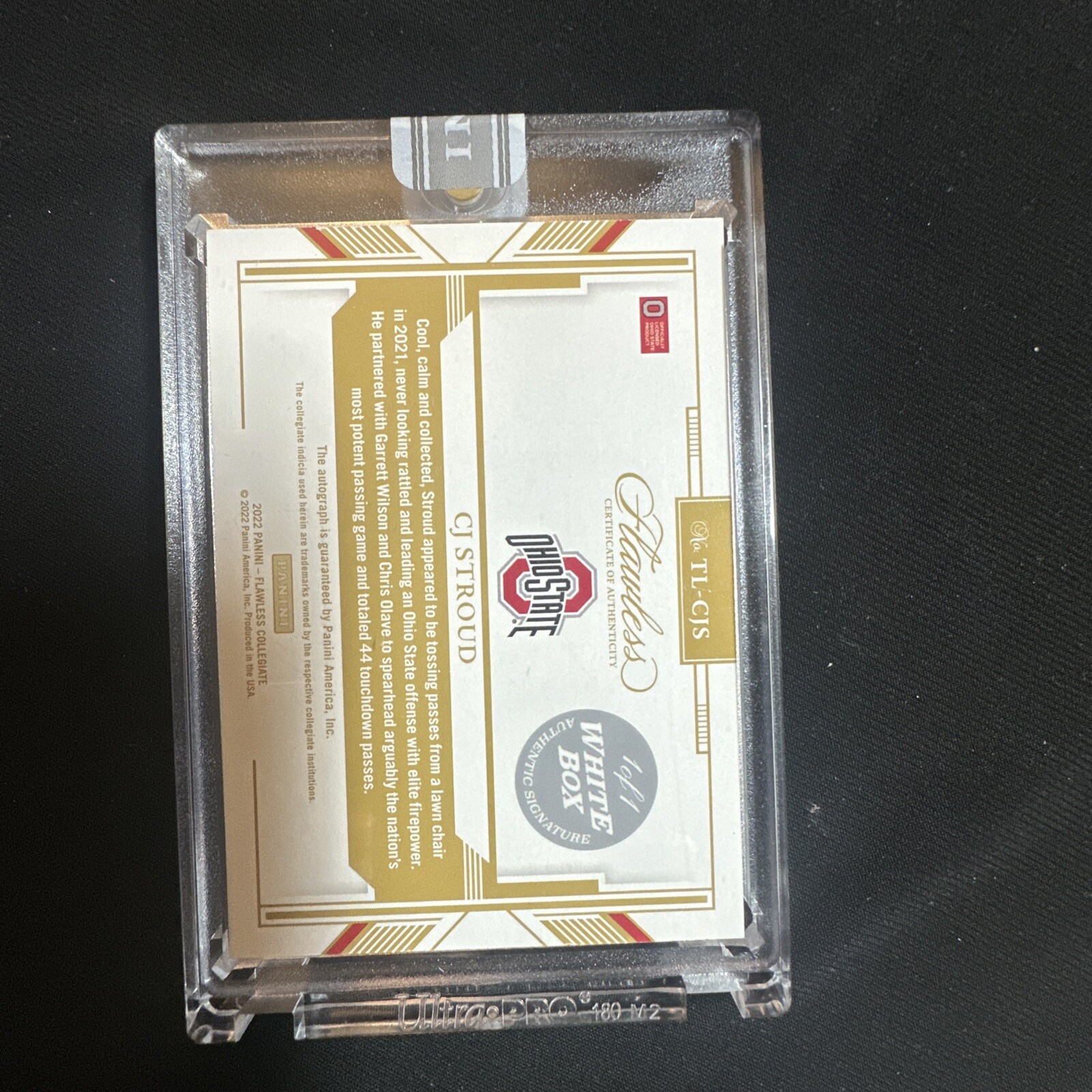 2022 Flawless Collegiate C.J. STROUD white box AUTO - 1/1 one of one- team logo view 3