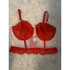 Auden Corset Top Long Line Bra Sheer Red and White L