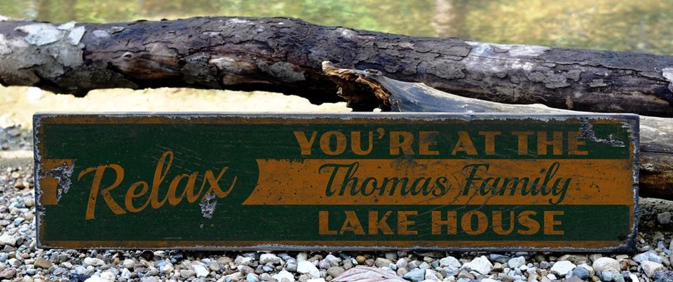 Custom Relax Family Lake House Sign - Rustic Hand Made Vintage Wooden - Image 2 of 2