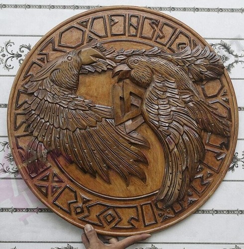 Bird Wood Carving Authentic Battleworn Viking Shield 24" Wooden Shield - Picture 6 of 6