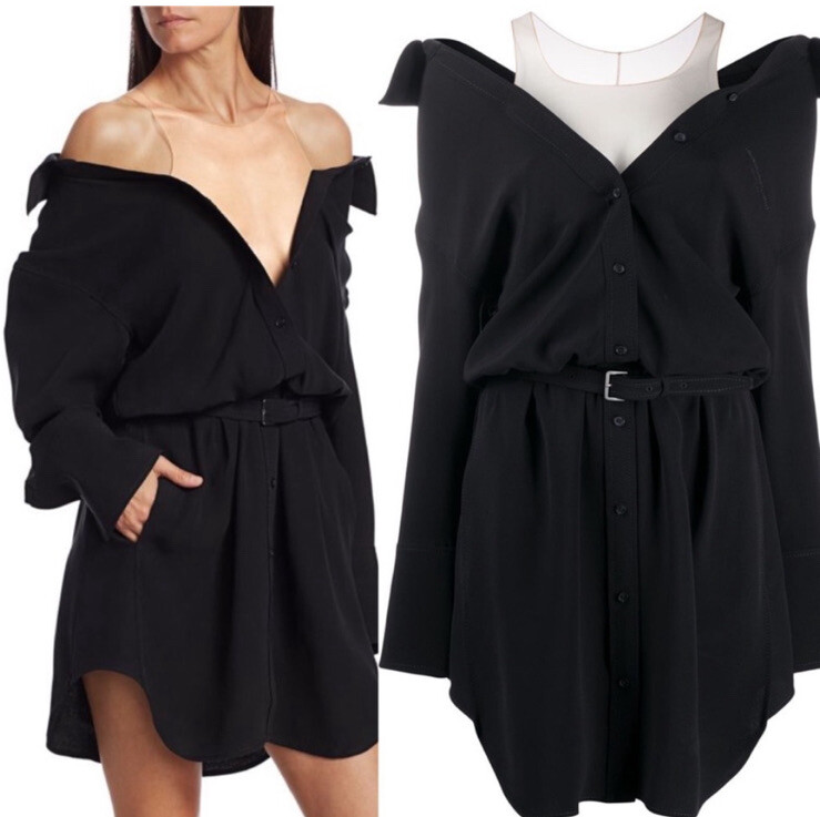 $700 ALEXANDER WANG “FALLING SHOULDER” SILK SHIRT-DRESS, BLACK SZ S/2 | eBay