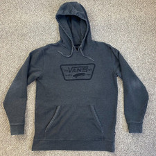 Vans Hooded Sweatshirt Mens Medium Gray Black Spellout Logo Pullover Pocket