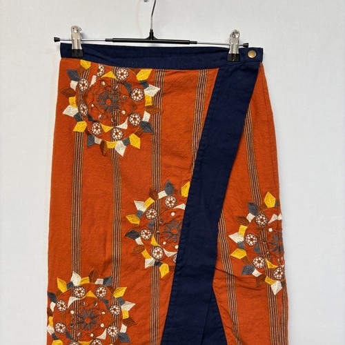 Free People Songbird Wrap Skirt Size Medium Embroidered Midi Boho C008 -6 - Picture 13 of 19