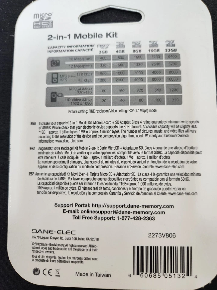 Dane - Elec 8GB Micro SD HC Class 4 Memory Card with Micro SD Adapter - Image 2 of 2