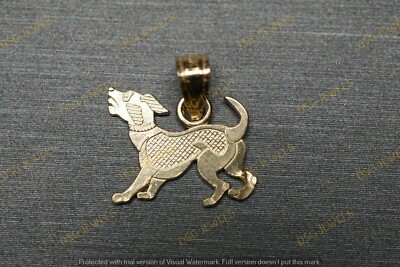 14k Real Yellow Gold Plated Beautiful Animal ''Small Dog Puppy'' Pendant Necklace