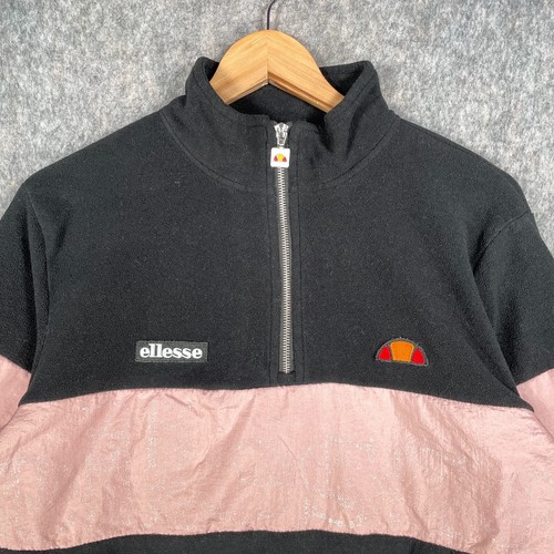 Ellesse Fleece Womens 12 Black Pink Spell Out Logo Gorpcore Casual Jumper Top - Picture 2 of 17