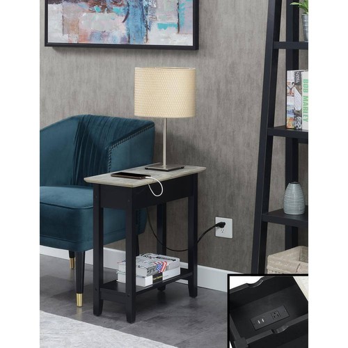 Convenience Concepts End Table 23" Faux Birch/Black w/ Charging Station +Shelf - Picture 8 of 9