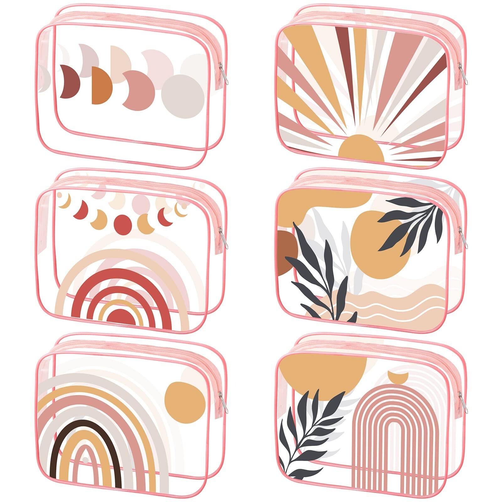 Cunno 6-Piece Preppy Boho Makeup Bag Set with Flamingo & Smile Face Design for Women