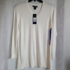 DKNY Jeans Women's Vneck Sweater in Ivory Sz L