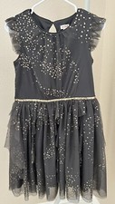 Cat  Jack XL 14/16 Girls Gray Metallic Gold Tulle Sleeveless Fit  Flare Dress