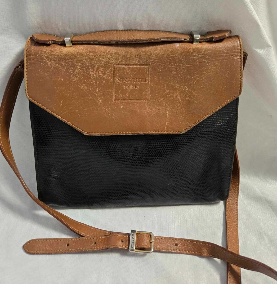 NINA RICCI VINTAGE BLACK LEATHER WOMEN SHOULDER BAG