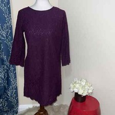 NEW Stitch Fix Crescent Halladay Scalloped Trim Shift Dress Dark Purple sz S SP
