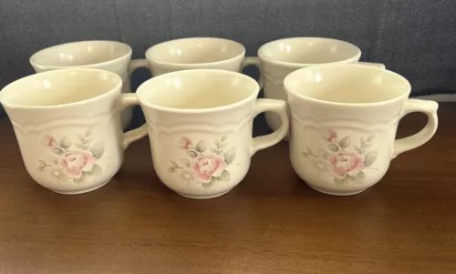VTG Pfaltzgraff Tea Rose Pattern Stoneware 8 Oz Coffee Tea Cup/Mug Lot Of 6