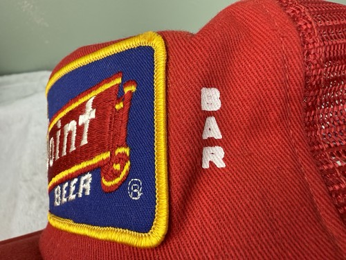 Vtg Drink Point Beer Red Snap Back Trucker Hat - Athletic Bar - Stevens Point WI - Picture 3 of 12