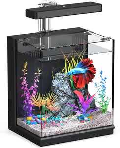 Réservoir à poisson de Betta, 2 Kit d'aquarium tout-en-un Gallon avec filtration & LED Lumière, S