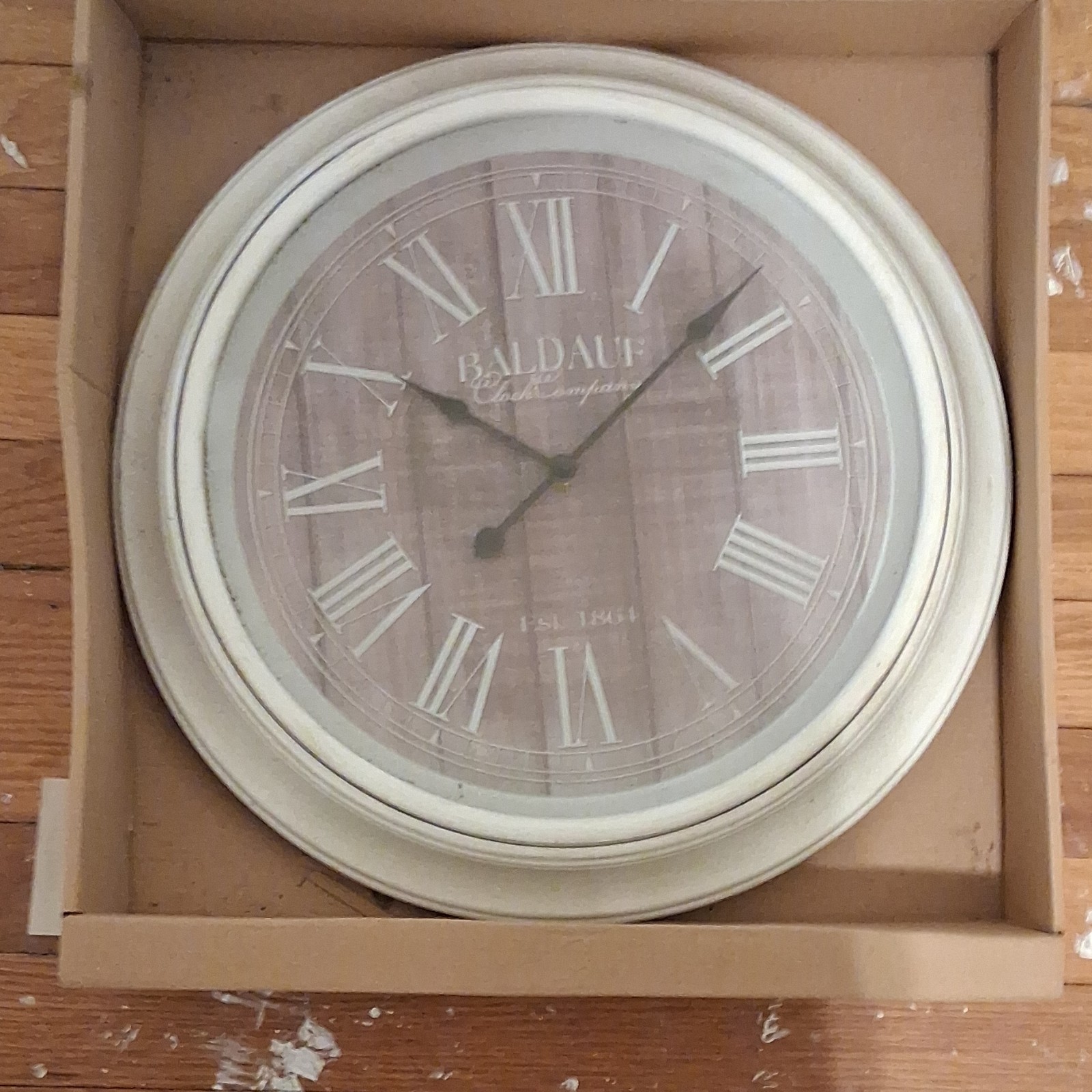 Baldauf Round Hanging Wall Clock Analog White Finish Wood Roman Numerals
