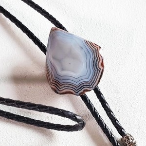 Vintage Banded Agate Slice Bolo Tie Black Cord Western Statement