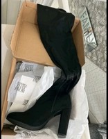 Where's That From Women's over the knee Black Suede  Ankle Strap Block Heel UK 7