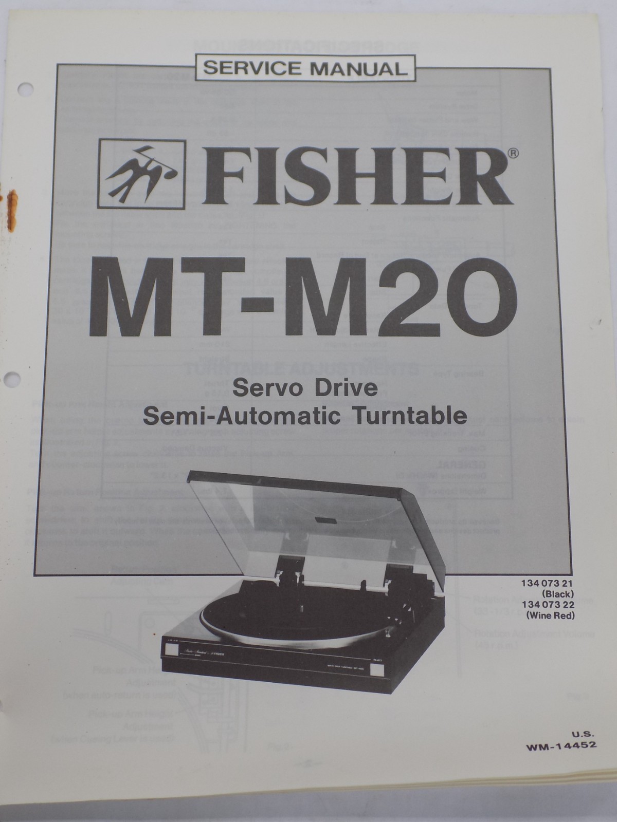 Fisher MT-M20 Servo Drive Turntable Service Manual Repair Schematic OEM