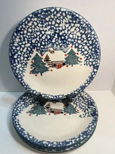 5 Folk Craft Cabin in the Snow Dinner Plate 10.5" Tienshan. 1633