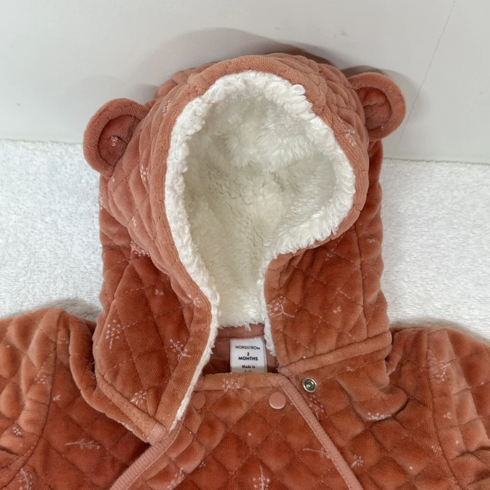 Nordstrom Bunting Conjunto Chaqueta Oso Bebé Invierno Clima Frío Acolchado 0-3 meses Foto 4 de 4