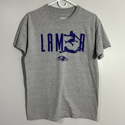 NFL Baltimore Ravens Lamar Jackson Football Gray Purple T-Shirt Mens Medium