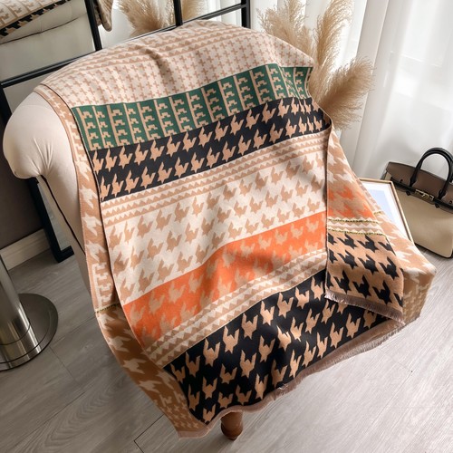 Mehrfarbige Hahnentritt Decke Schal Tuch mit geometrischem Druck & Fransen - Bild 3 von 5