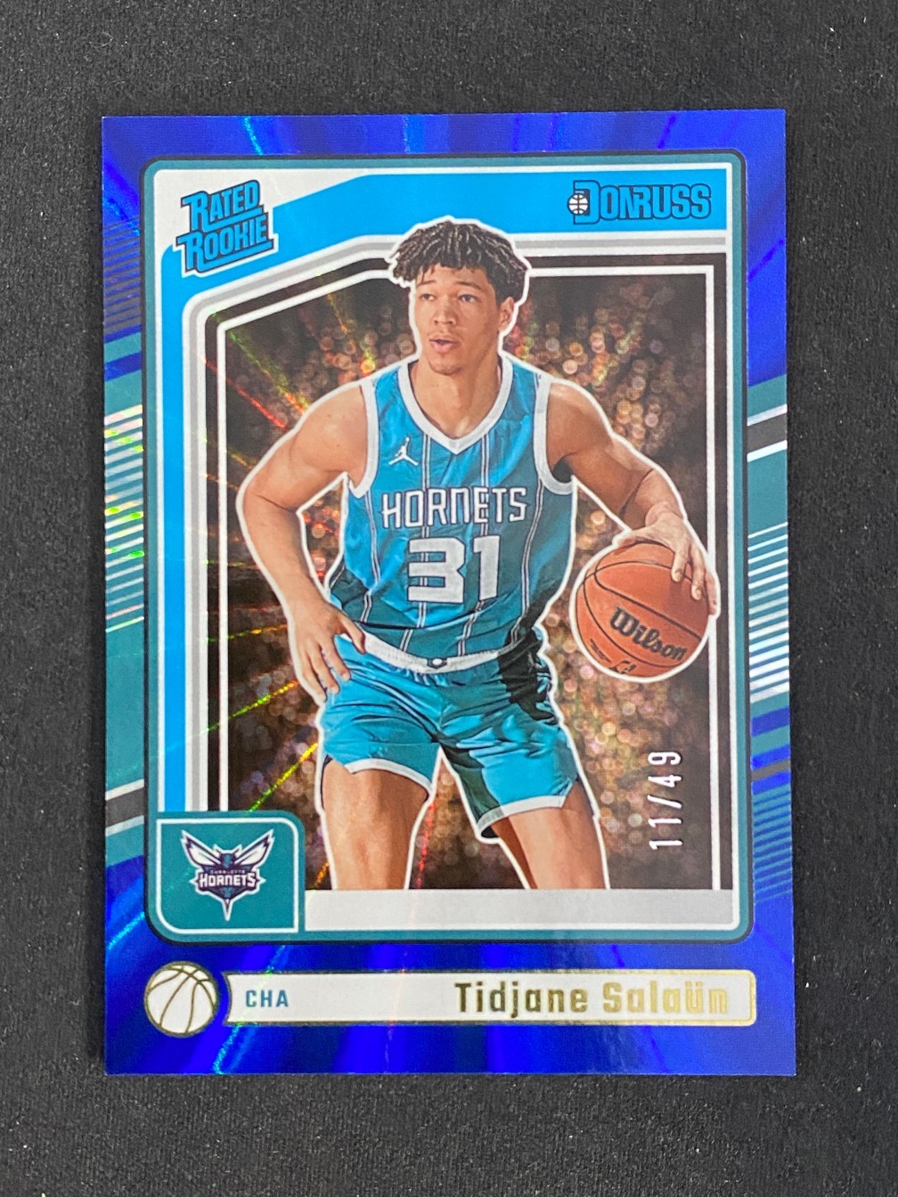 Tidjane Salaun 2024-25 Panini Donruss Rated Rookie Blue Laser 11/49 RC #229